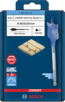 „Bosch EXPERT Self Cut Speed“ mentelinių grąžtų rinkinys, 3 dalys.